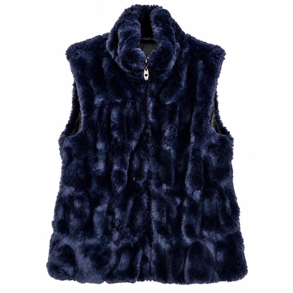 Regent Park Navy Blue Faux Fur Plush Full Zip Vest Size Small Luxe Y2K Apres Ski
